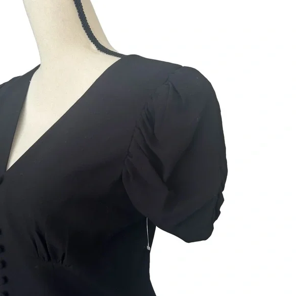 Saloni Sz 8 Margot Puff Sleeve Midi Fit & Flare Black Dress - Picture 8 of 16